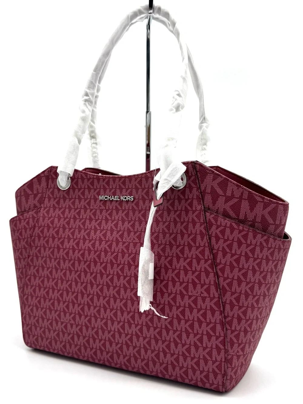 Michael Kors Jet Set Large Signature Logo Shoulder Bag - Maroon
